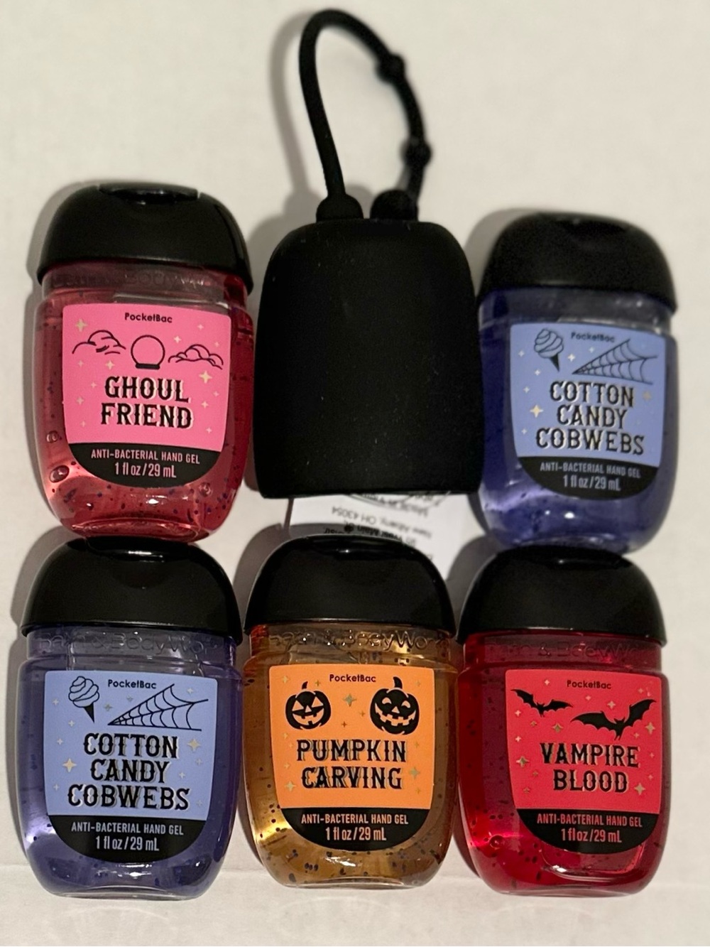 Bath & Body NEW (5) Halloween PocketBac Sanitizers Bundle & Black Holder